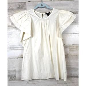 Halogen Womens S Cream Flutter Sleeve Lightweight Pullover Summer Blouse Top